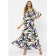 Vestido Midi Viscose Ciganinha com Lapela Estampa Encanto Botânico