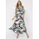 Vestido Midi Viscose Ciganinha com Lapela Estampa Encanto Botânico