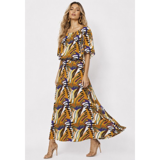 Vestido Midi Viscose Ciganinha com Lapela Estampa Cores Vibrante