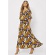 Vestido Midi Viscose Ciganinha com Lapela Estampa Cores Vibrante