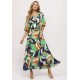 Vestido Midi Viscose Ciganinha com Lapela Estampa Brisa do Mar