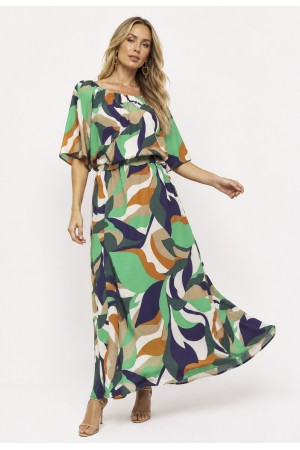 Vestido Midi Viscose Ciganinha com Lapela Estampa Brisa do Mar
