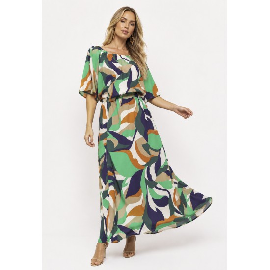 Vestido Midi Viscose Ciganinha com Lapela Estampa Brisa do Mar