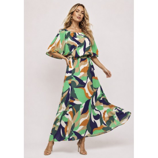 Vestido Midi Viscose Ciganinha com Lapela Estampa Brisa do Mar