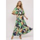 Vestido Midi Viscose Ciganinha com Lapela Estampa Brisa do Mar