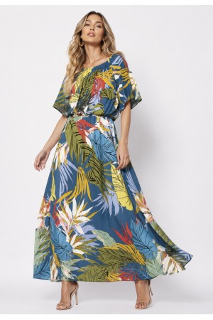 Vestido Midi Viscose Ciganinha com Lapela Estampa Brisa Botânica