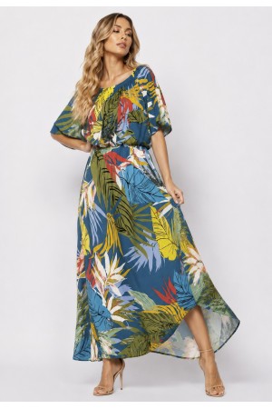 Vestido Midi Viscose Ciganinha com Lapela Estampa Brisa Botânica