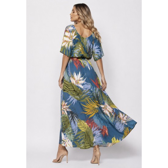 Vestido Midi Viscose Ciganinha com Lapela Estampa Brisa Botânica