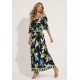 Vestido Midi Viscose Ciganinha sem Lapela Estampa Jardim Noturno