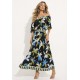 Vestido Midi Viscose Ciganinha sem Lapela Estampa Jardim Noturno