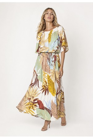 Vestido Midi Viscose Ciganinha com Lapela Estampa Aurora Suave
