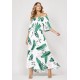 Vestido Midi Viscose Ciganinha com Lapela Estampa Folhagem Poética