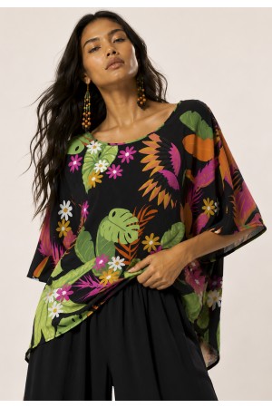 Blusa Morcego Ampla Tangará Estampa Noite Botânica