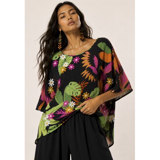 Blusa Morcego Ampla Tangará Estampa Noite Botânica
