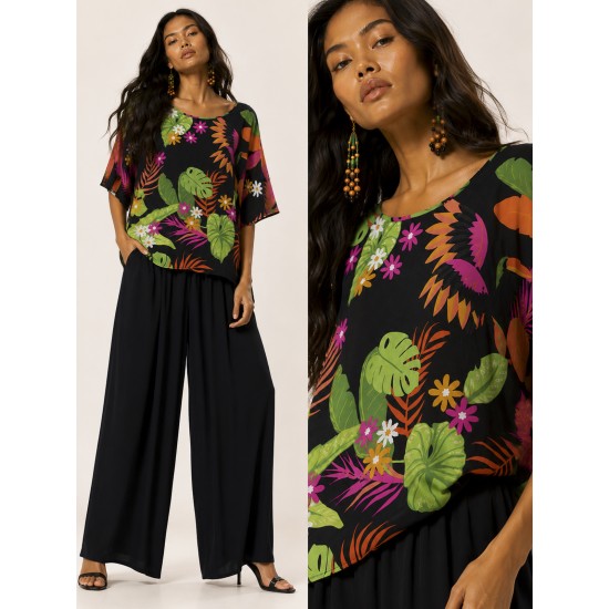 Blusa Morcego Ampla Tangará Estampa Noite Botânica