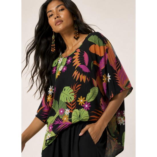 Blusa Morcego Ampla Tangará Estampa Noite Botânica