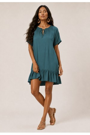 Vestido curto amplo gola princesa Verde