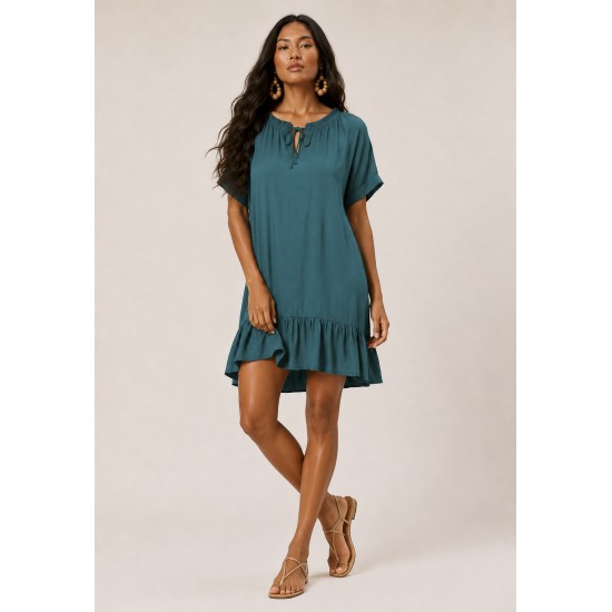 Vestido curto amplo gola princesa Verde