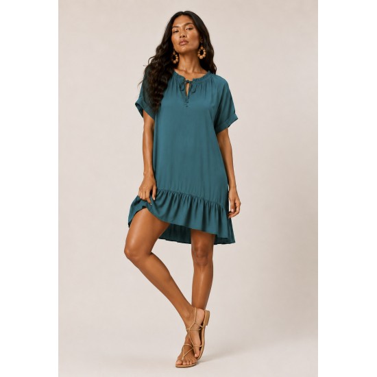 Vestido curto amplo gola princesa Verde