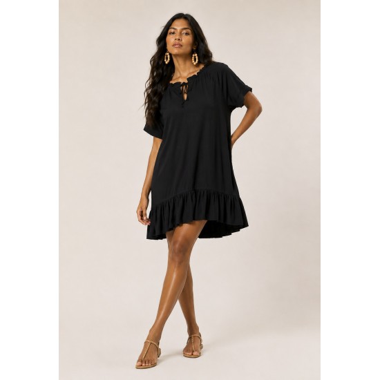 Vestido curto amplo gola princesa Preto