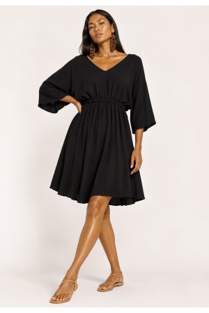 Vestido Curto Caaxixá Viscose com Cordão na Cintura Preto