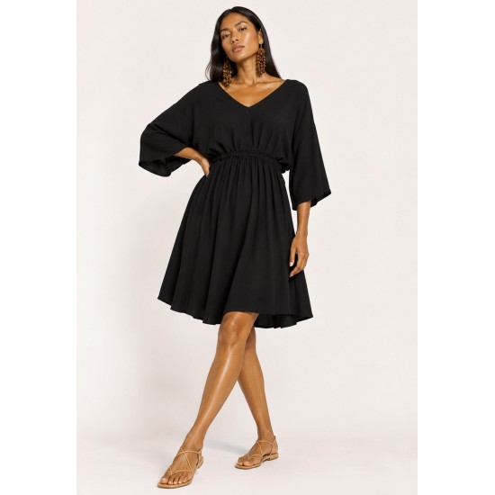 Vestido Curto Caaxixá Viscose com Cordão na Cintura Preto