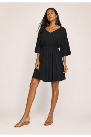 Vestido Curto Caaxixá Viscose com Cordão na Cintura Preto