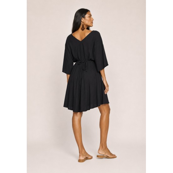 Vestido Curto Caaxixá Viscose com Cordão na Cintura Preto
