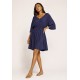Vestido Curto Caaxixá Viscose com Cordão na Cintura Azul Marinho
