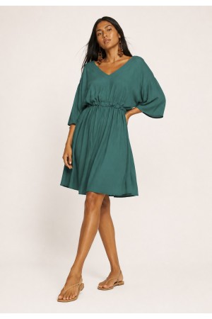 Vestido Curto Caaxixá Viscose com Cordão na Cintura Verde