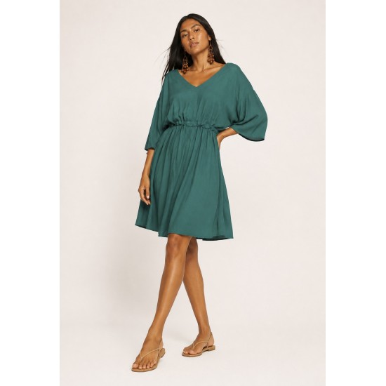 Vestido Curto Caaxixá Viscose com Cordão na Cintura Verde
