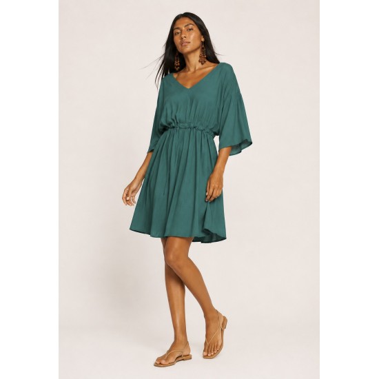 Vestido Curto Caaxixá Viscose com Cordão na Cintura Verde
