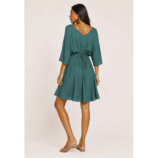 Vestido Curto Caaxixá Viscose com Cordão na Cintura Verde