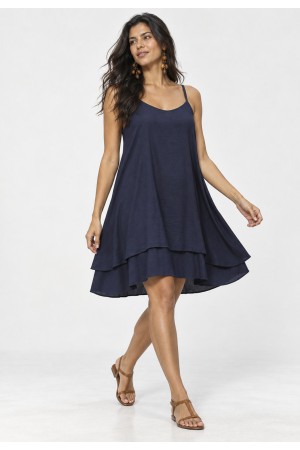 Vestido Curto Itaúna Viscose Babados Duplo Azul
