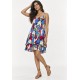 Vestido Curto Itaúna Viscose Babados Duplo Estampa Floresce