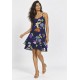 Vestido Curto Itaúna Viscose Babados Duplo Estampa Festa das Flores Azul