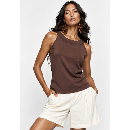 Blusa Regata Potira Malha Canelada Urucum Queimado