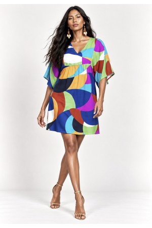 Vestido Curto Pequi Viscose Estampa Jardim Azul