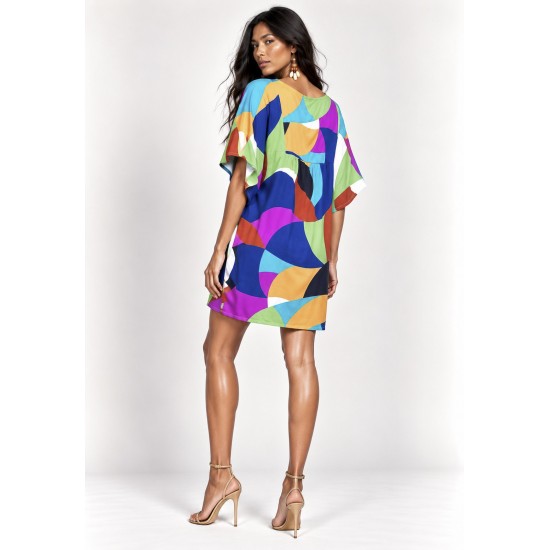 Vestido Curto Pequi Viscose Estampa Jardim Azul