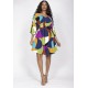 Vestido Curto Caaxixá Viscose com Cordão na Cintura Estampa Jardim Azul