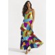 Vestido Longo Kuaana Viscose Estampa Jardim Azul