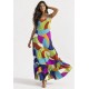 Vestido Longo Kuaana Viscose Estampa Jardim Azul
