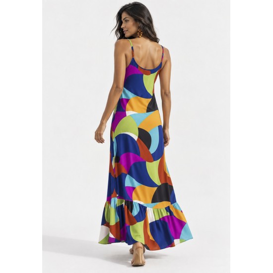 Vestido Longo Kuaana Viscose Estampa Jardim Azul