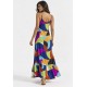 Vestido Longo Kuaana Viscose Estampa Jardim Azul