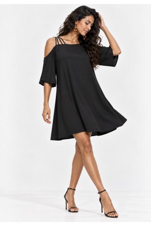 Vestido Curto Iara Viscose Ombro a Mostra Preto