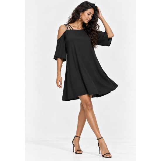 Vestido Curto Iara Viscose Ombro a Mostra Preto