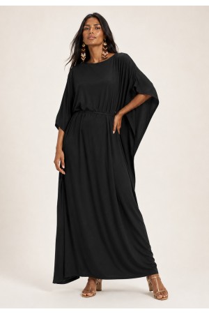Vestido Kaftan Linho com Viscose Longo Preto