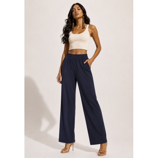 Calça Reta Naná Malha Azul Marinho