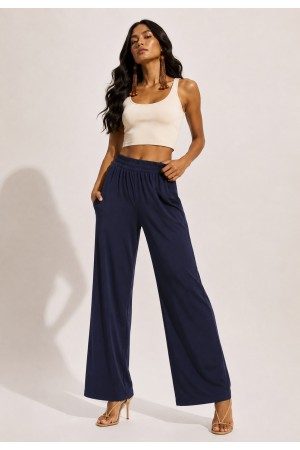 Calça Reta Naná Malha Azul Marinho