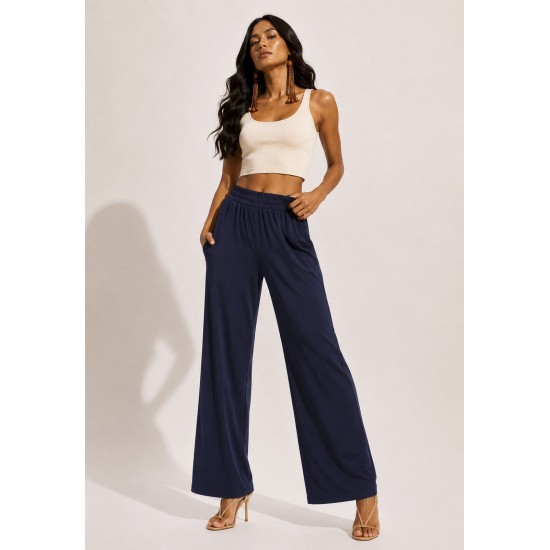 Calça Reta Naná Malha Azul Marinho